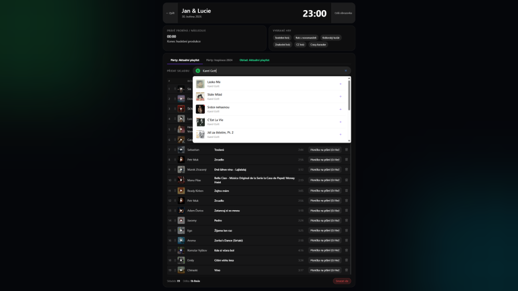 DJ Režim – playlist a přijímání přání hostů v reálném čase